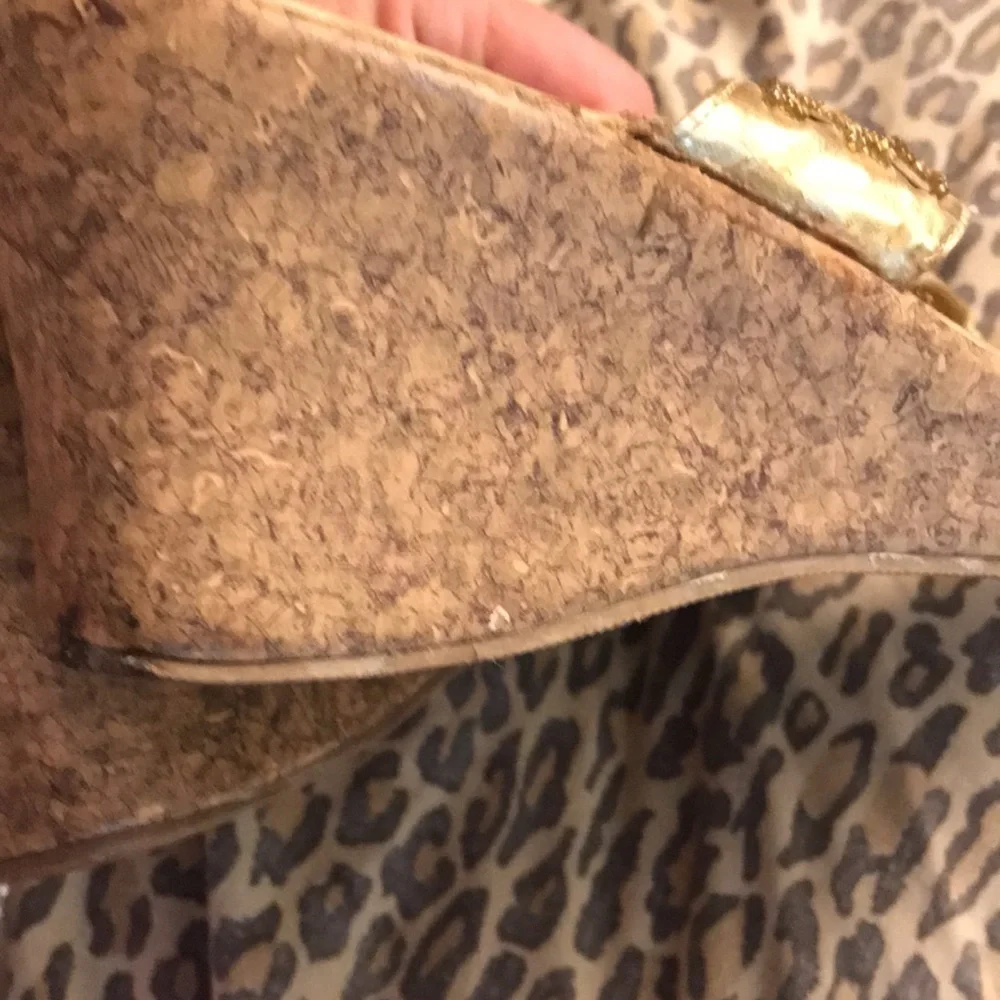 Gold sequin size 10 wedge’s with seed beads and square sequins,Cork heel